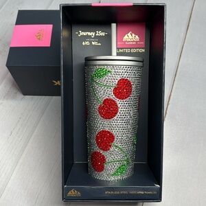 NEW - HydraPeak Cherry Rhinestone 25oz Traveler Tumbler with Straw Lid